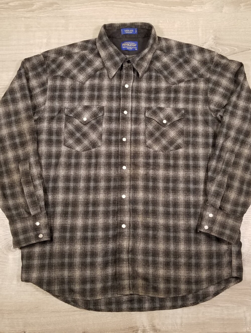 Pendleton Canyon Shirt Western Wool Pearl Snap Flannel Gray Plaid Mens XL